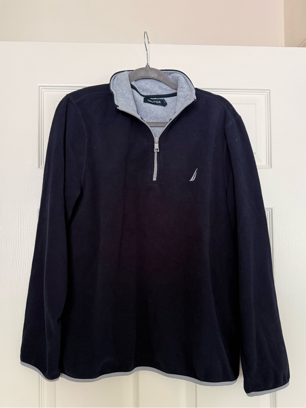 Nautica Men's Navy Half-Zip Fleece with Light Gray Trim